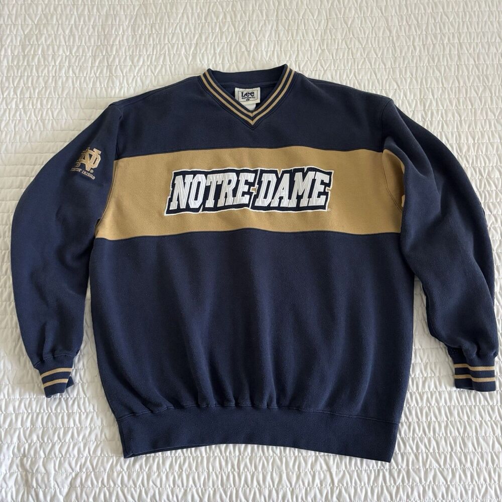 Notre Dame Sweatshirt Vintage Lee Brand Size Large Blue V-neck